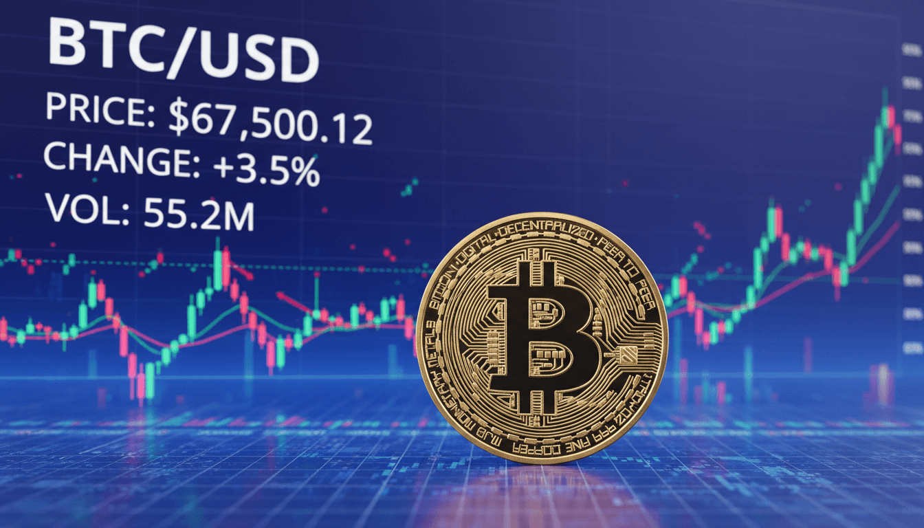 Bitcoin coin displayed on digital trading chart